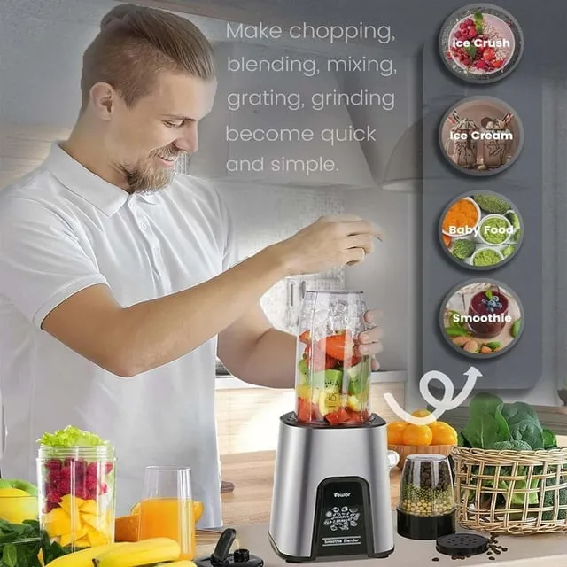 1000W Smoothie Blender for Shakes and Smoothies, 11 Pieces Personal Blender for Kitchen, 2*23oz 10oz Blender Cups with To-Go Lids for Fruit Vegetables, Beans, Nuts, Spices