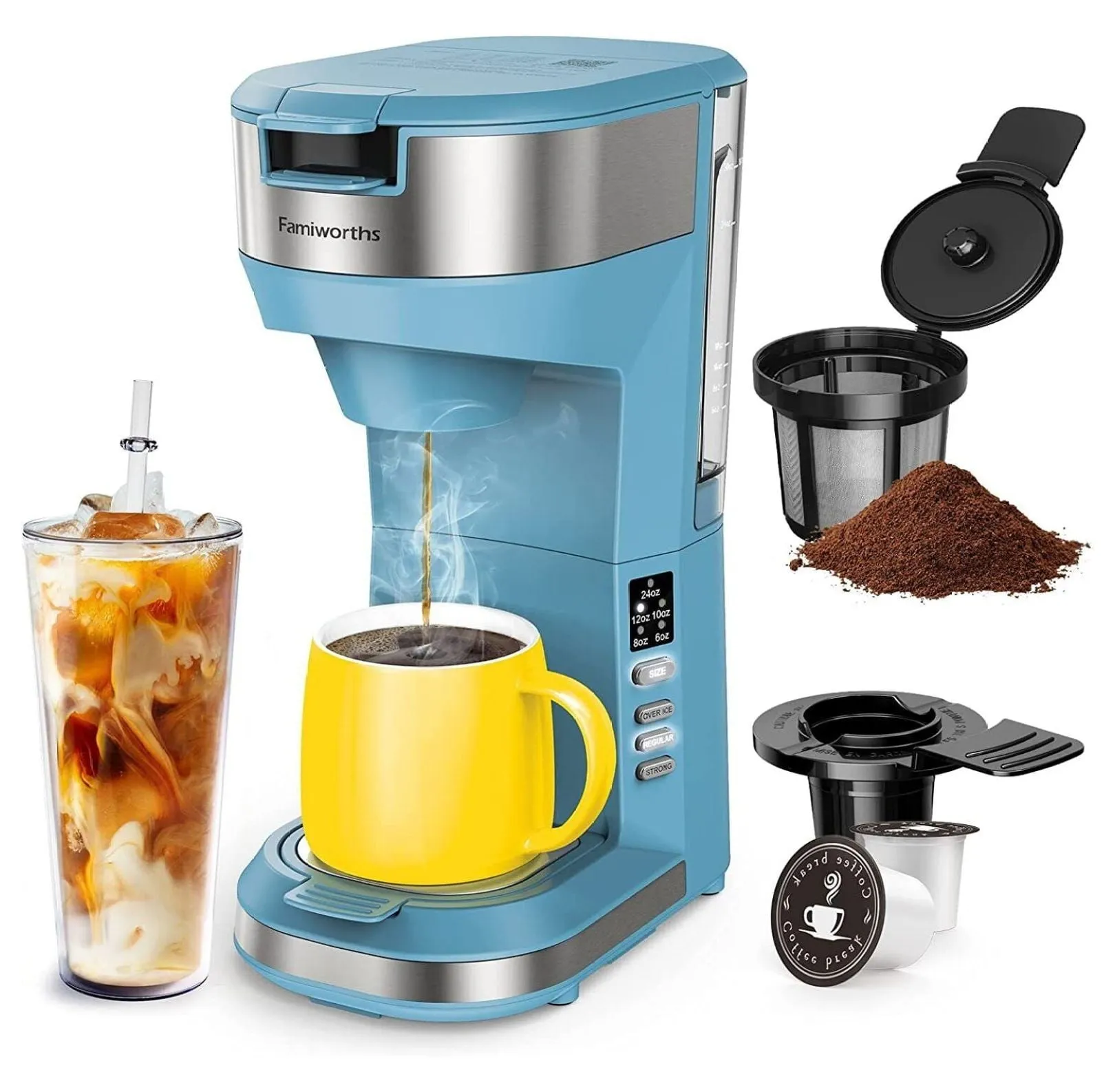 2 in 1 Hot and Iced Single Serve Coffee Maker for K Cups and Ground Coffee