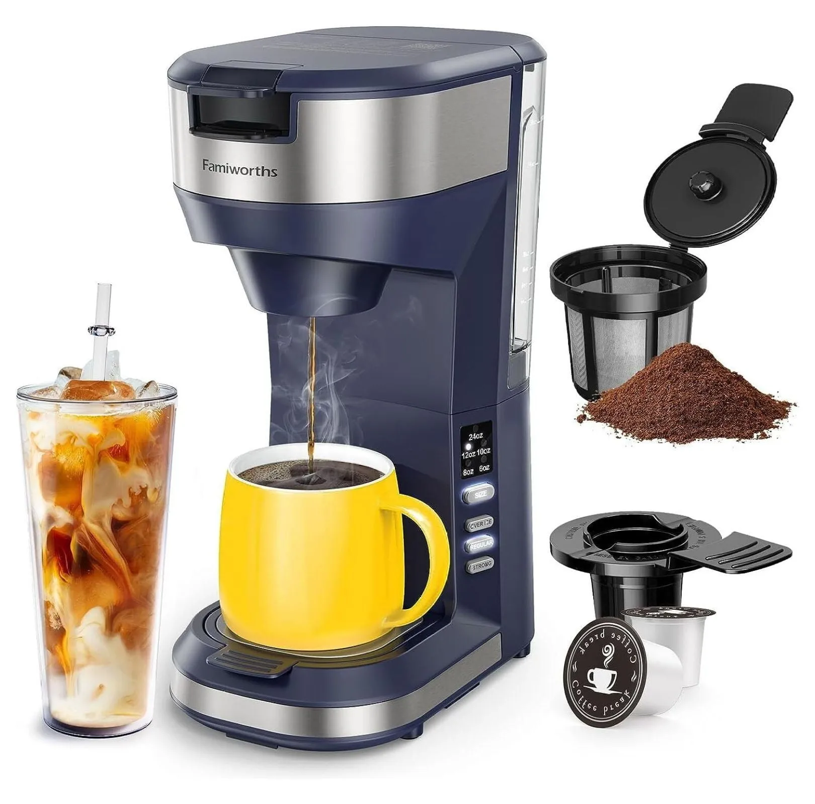 2 in 1 Hot and Iced Single Serve Coffee Maker for K Cups and Ground Coffee