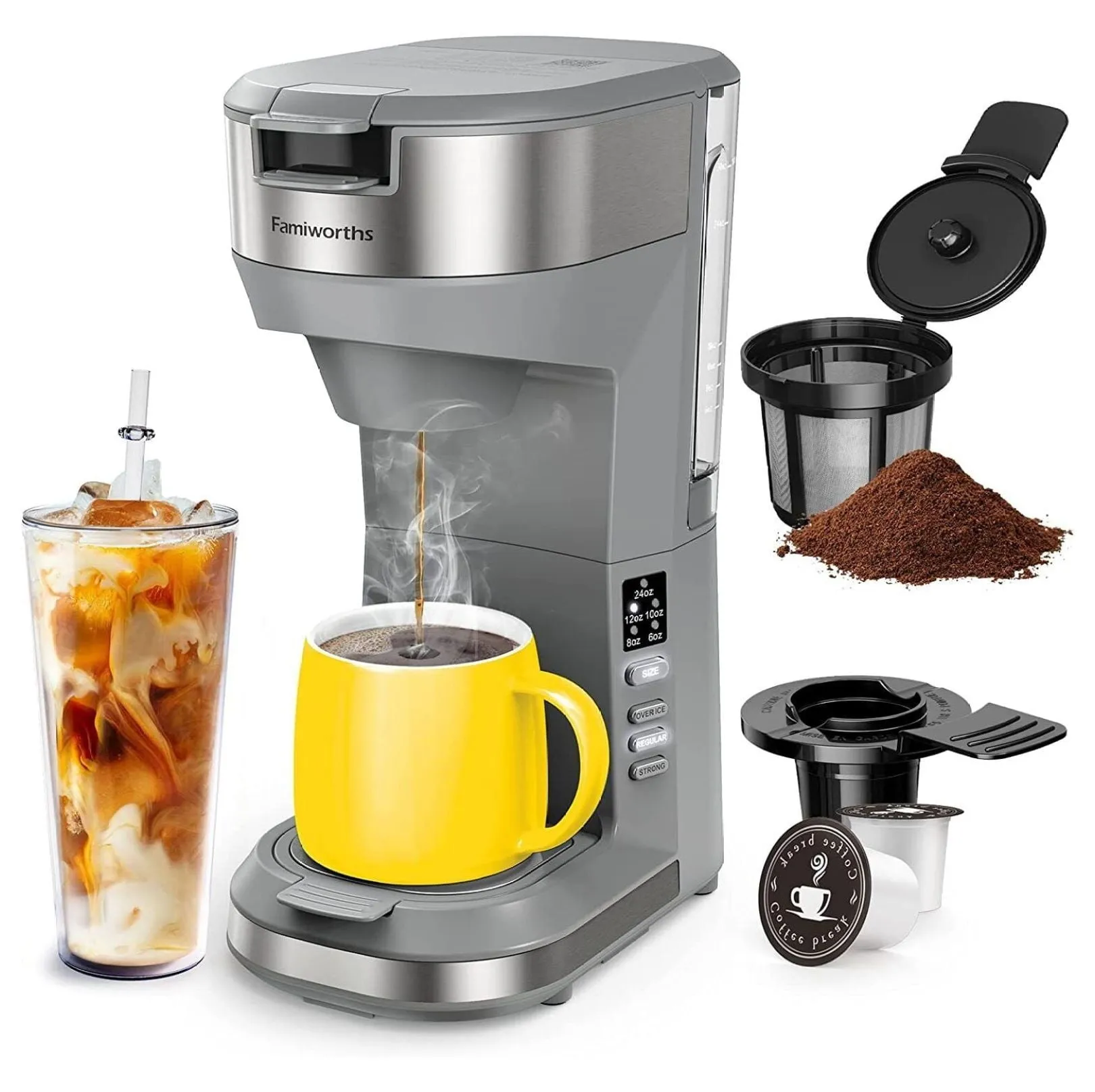 2 in 1 Hot and Iced Single Serve Coffee Maker for K Cups and Ground Coffee