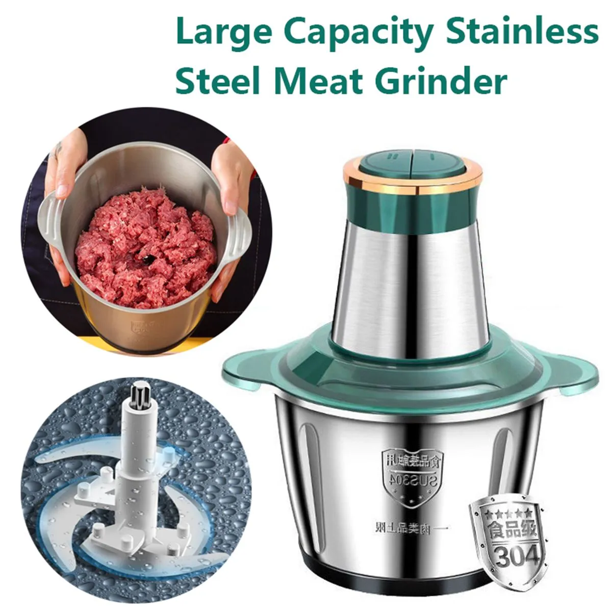 3L Electric Meat Mincer Grinder Vegetable Food Processor Chopper Kitchen Multifunction Stainless Steel Slicer Machine