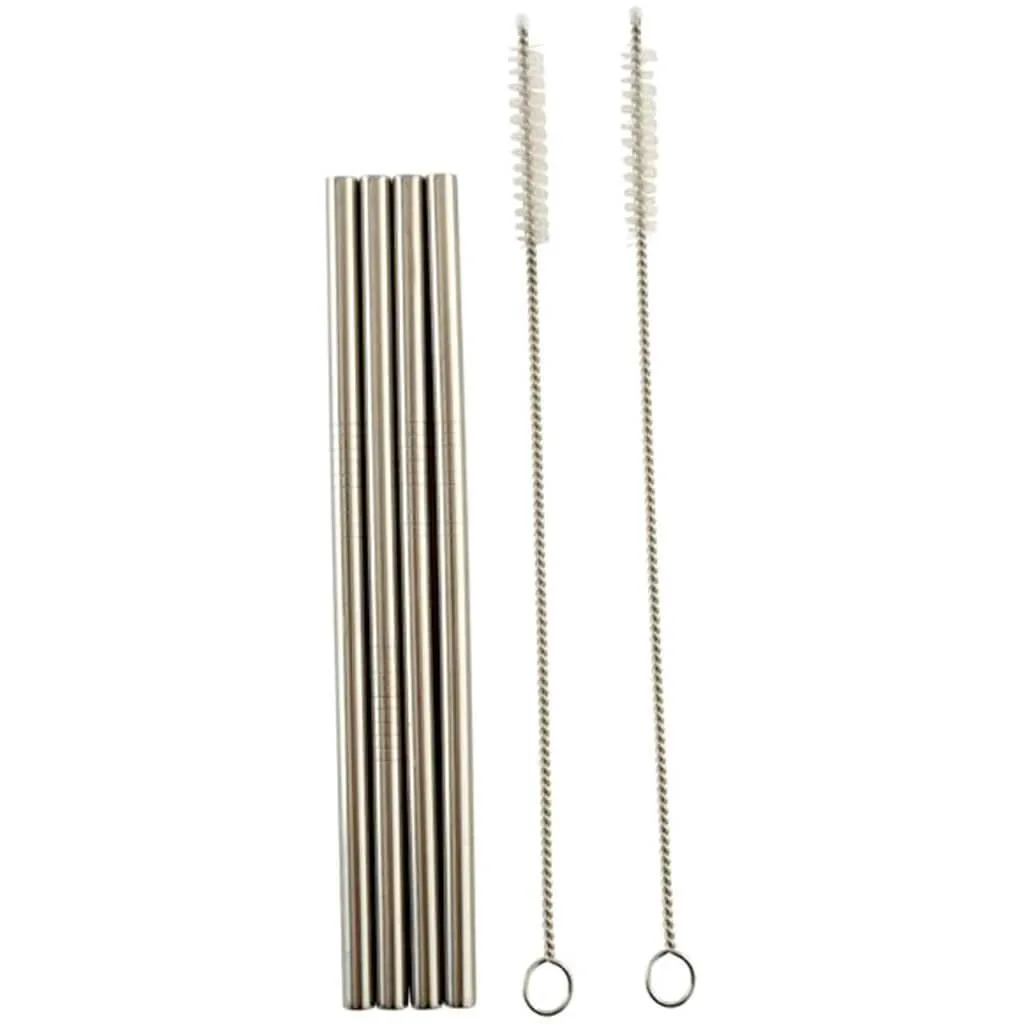 4 Stainless Steel Drinking Straws with 2 Cleaning Brushes