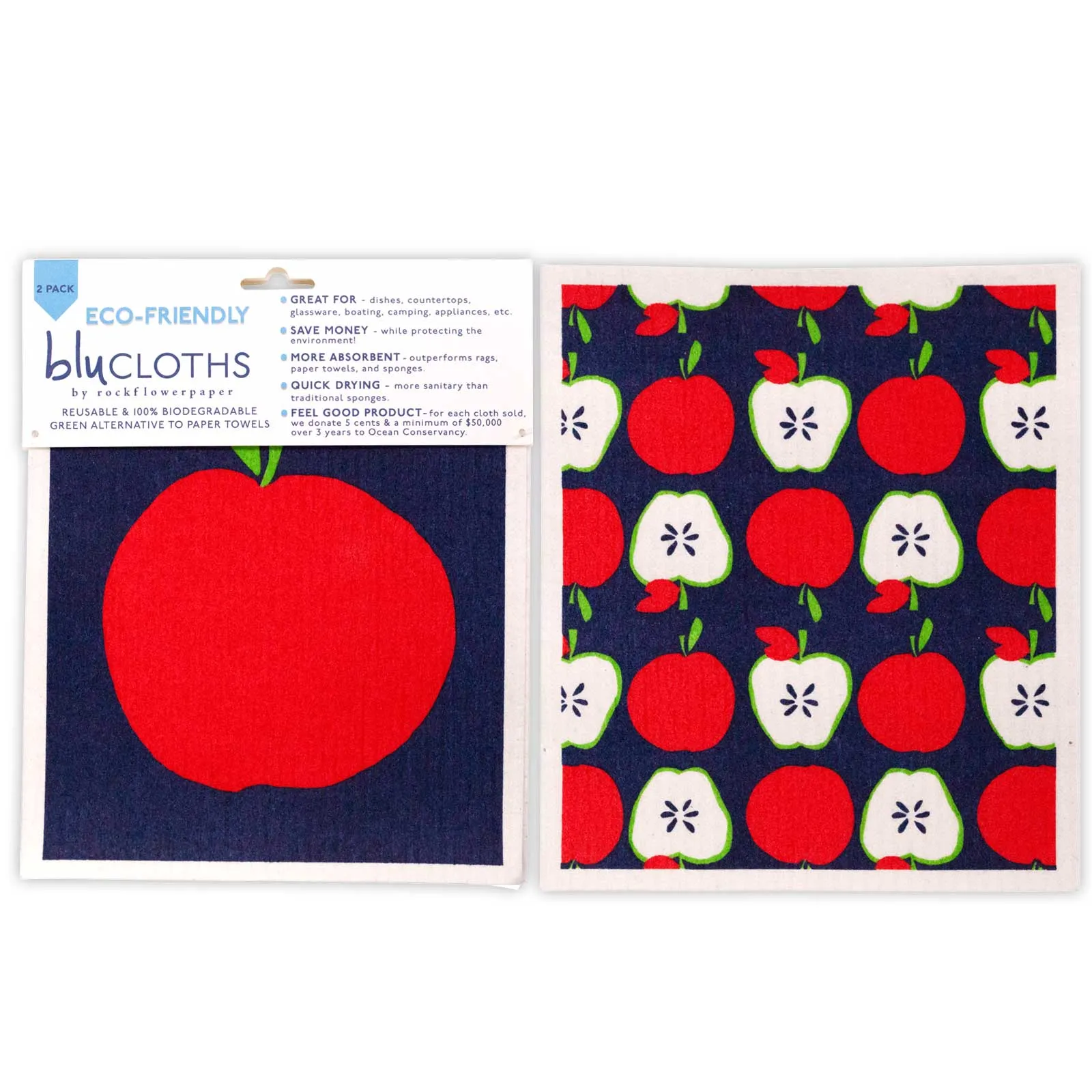 Apples Eco-Friendly blu Sponge Cloth- Set of 2