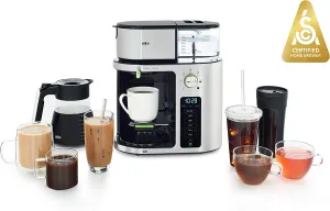 Braun MultiServe Coffee Machine 7 Programmable Brew Sizes / 3 Strengths   Iced Coffee & Hot Water for Tea, Glass Carafe (10-Cup), Stainless Steel, KF9170SI 220V