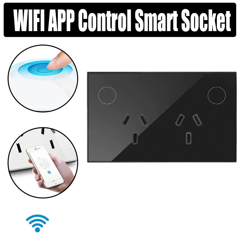 Crystal Glass Smart WiFi Wall Socket, 10A, LED Indicator