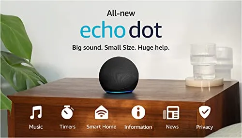 Echo Dot (5th Gen, 2022 release) | With bigger vibrant sound, helpful routines and Alexa | Charcoal