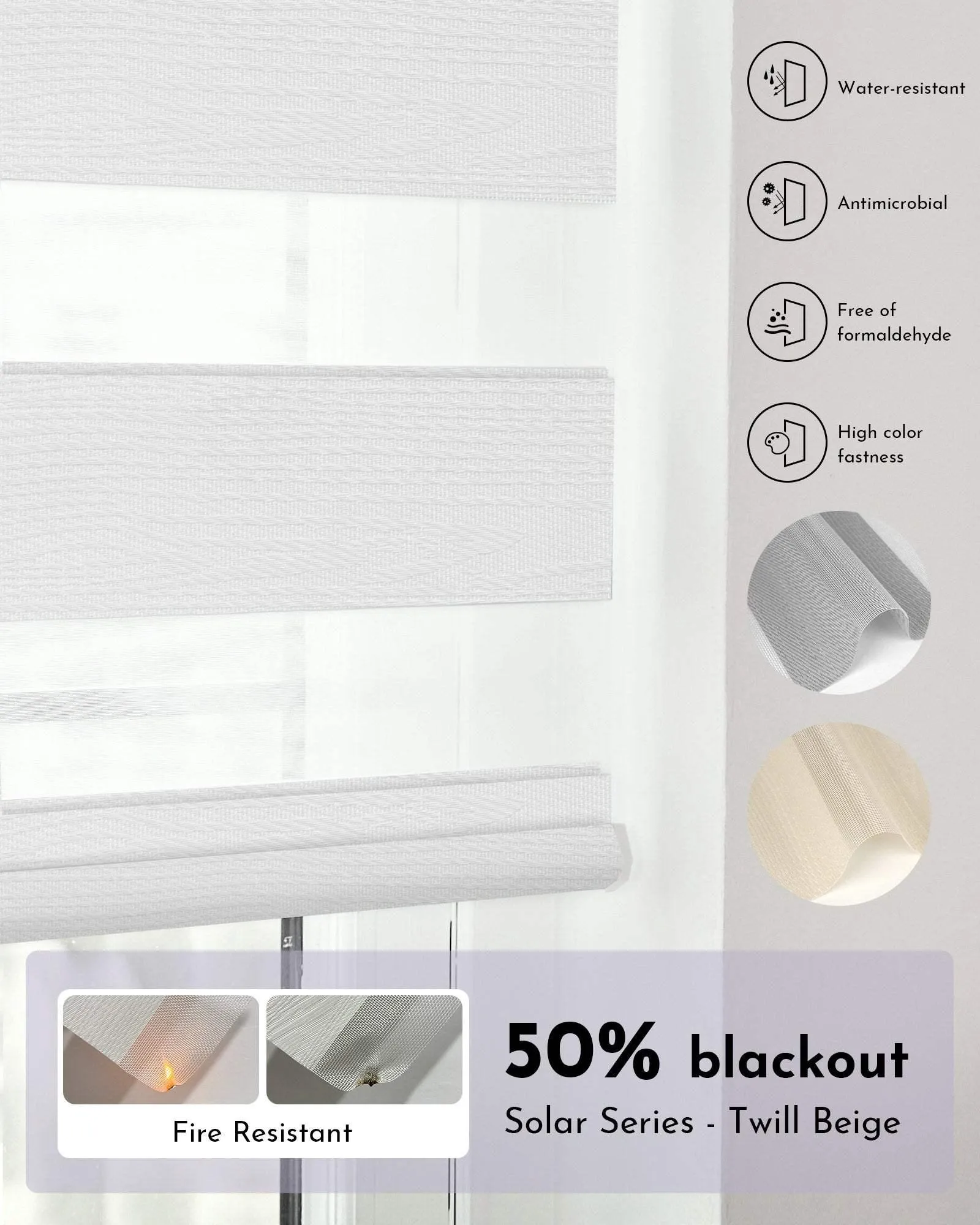 Graywind Motorized Zebra Sheer Blinds | Fire Retardant Series | Customizable