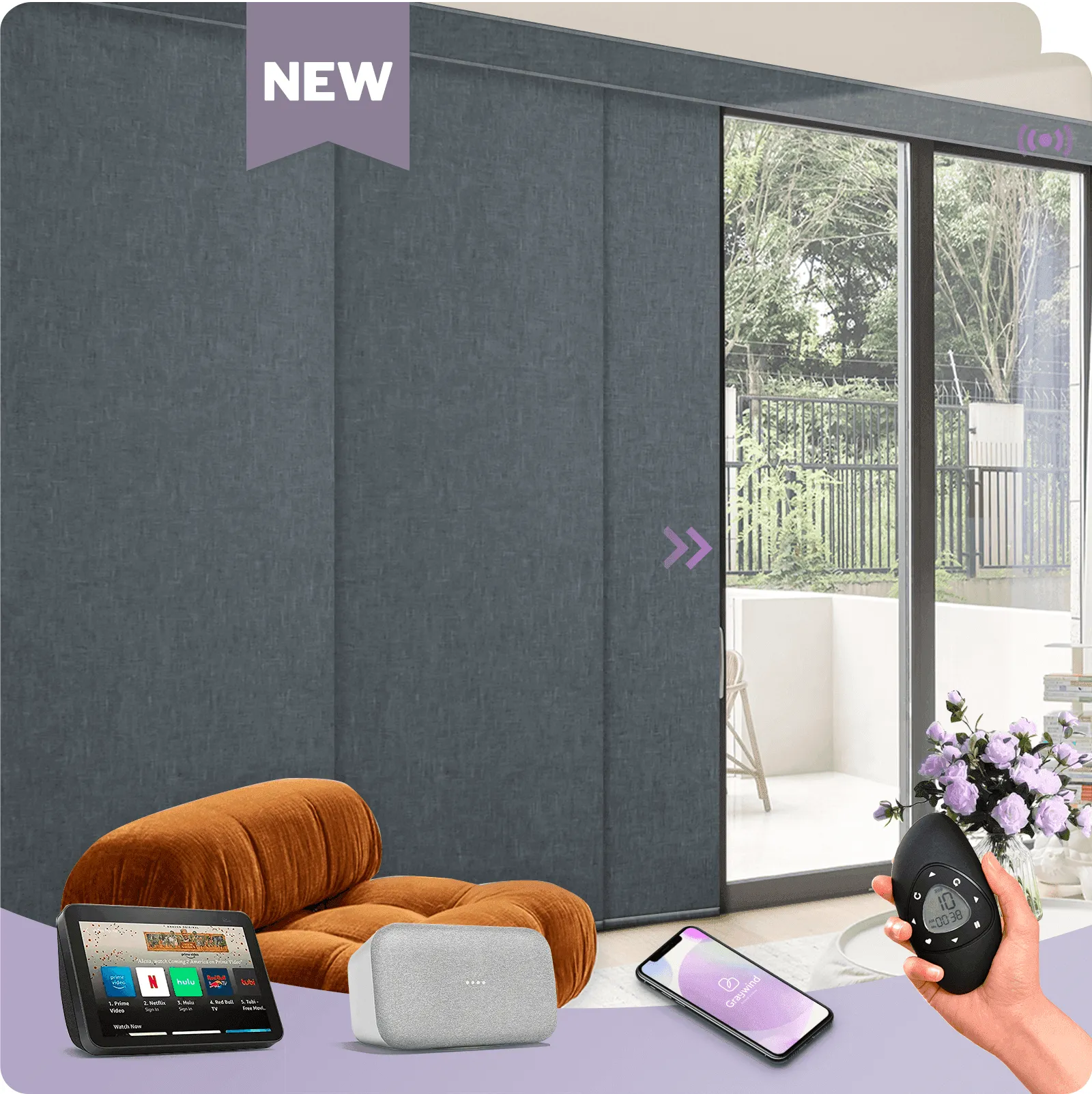 Graywind Rechargeable Smart Panel Track Blinds | Customizable