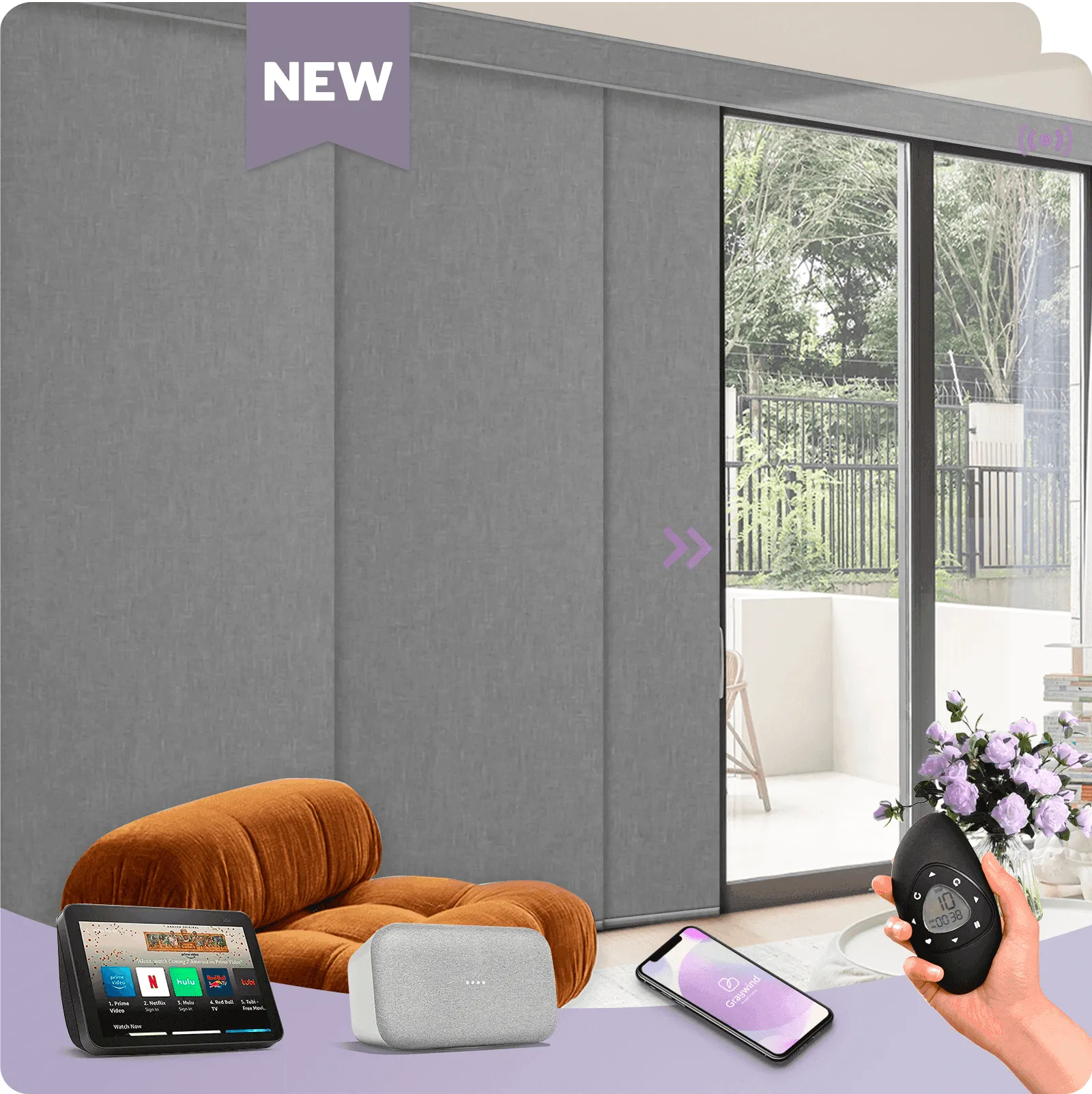 Graywind Rechargeable Smart Panel Track Blinds | Customizable