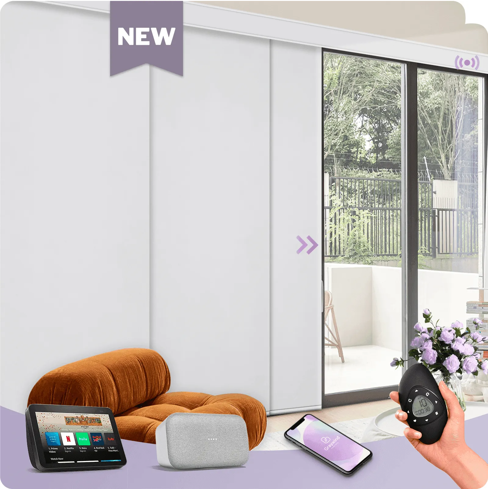 Graywind Rechargeable Smart Panel Track Blinds | Customizable