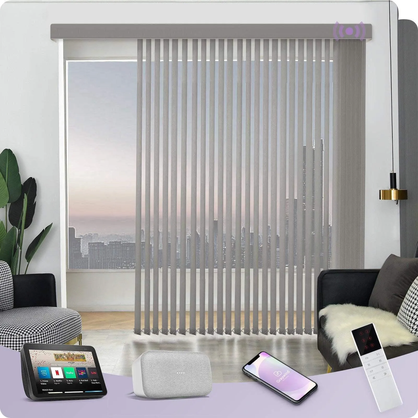 Graywind Smart Vertical Blinds | Light Filtering Waffle Series | Customizable