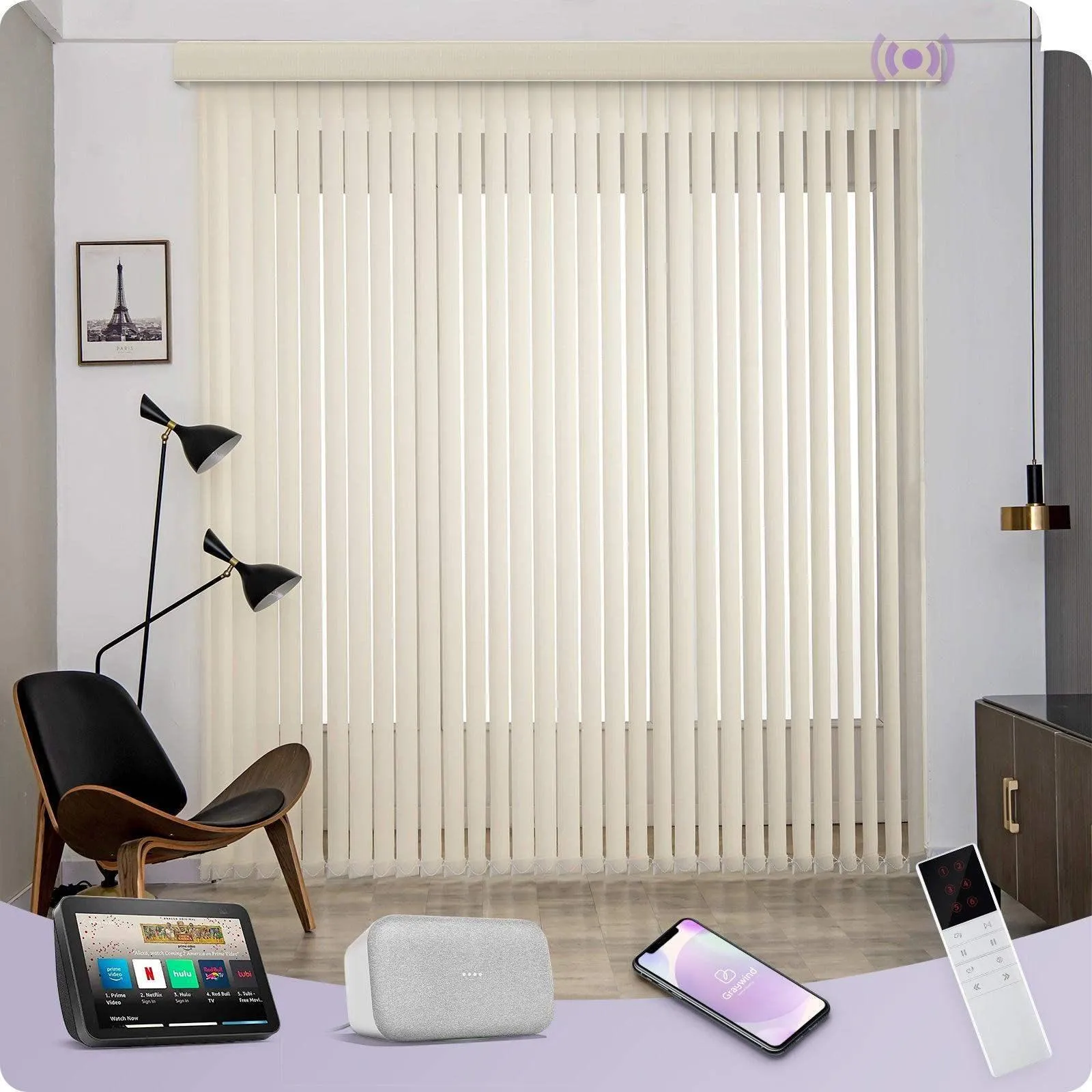 Graywind Smart Vertical Blinds | Light Filtering Waffle Series | Customizable