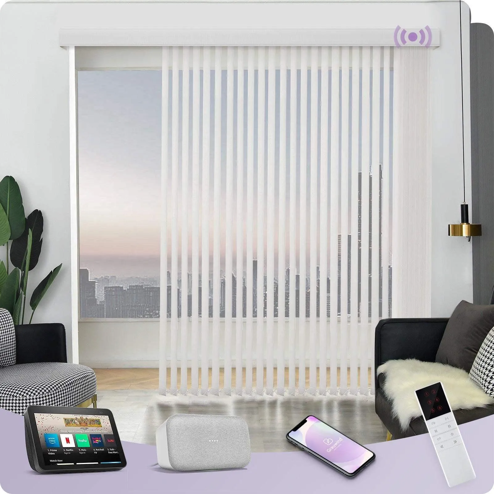 Graywind Smart Vertical Blinds | Light Filtering Waffle Series | Customizable