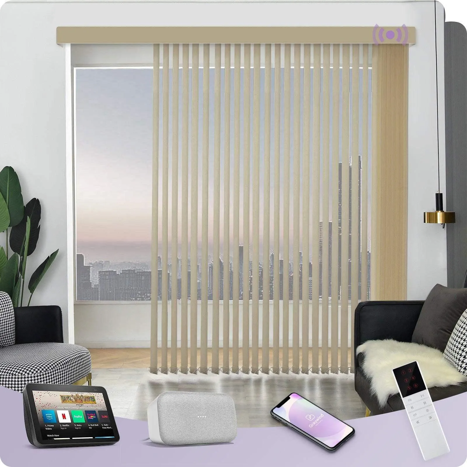 Graywind Smart Vertical Blinds | Light Filtering Waffle Series | Customizable