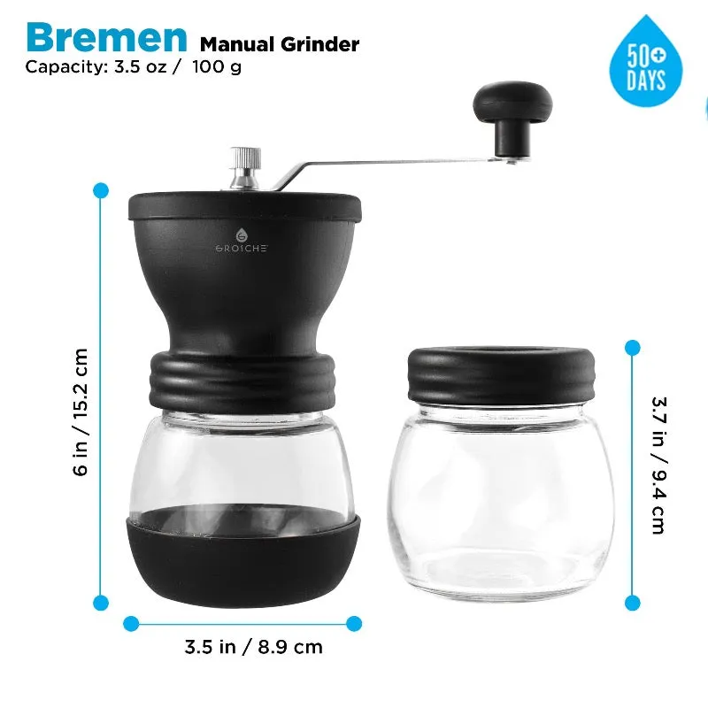 GROSCHE Manual Ceramic Conical Burr Coffee Grinder