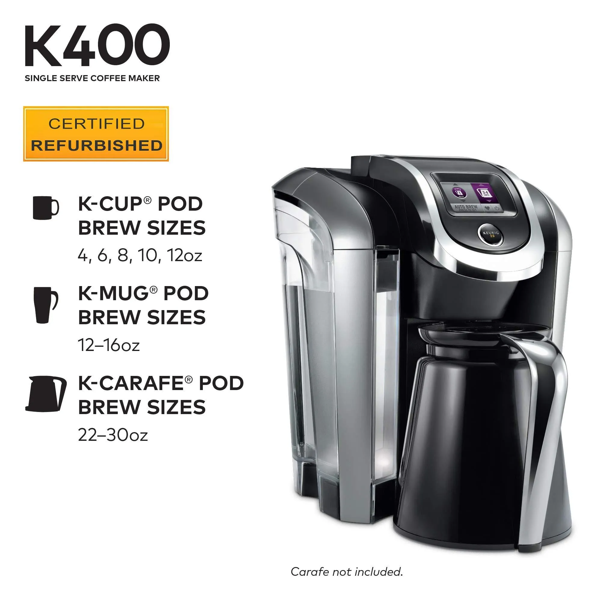 Keurig K400 Coffee Maker, One Size, Black (Renewed)