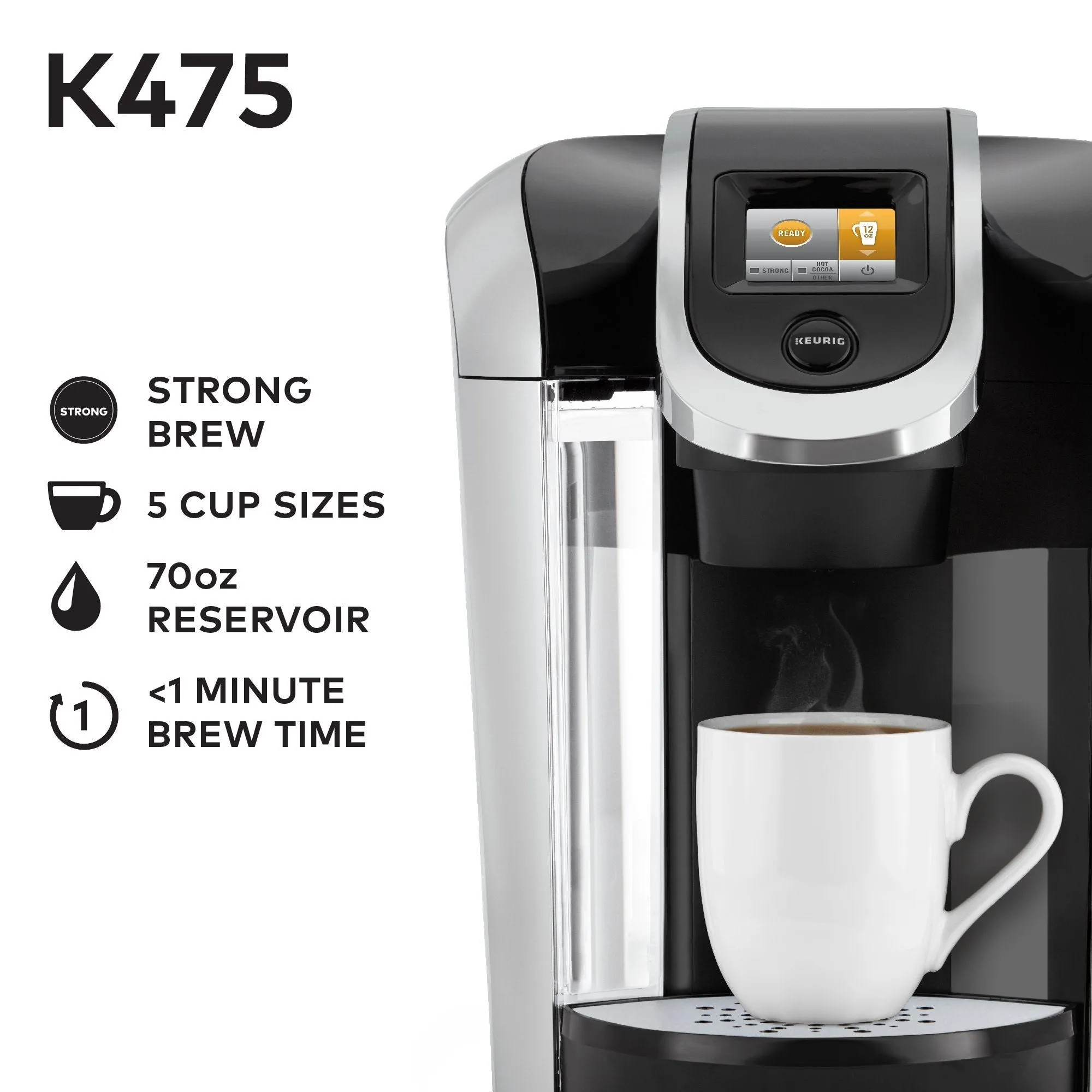 Keurig K475 Single Serve K-Cup Pod Coffee Maker with 12oz Brew Size, Strength Control, and temperature control, Programmable, Black