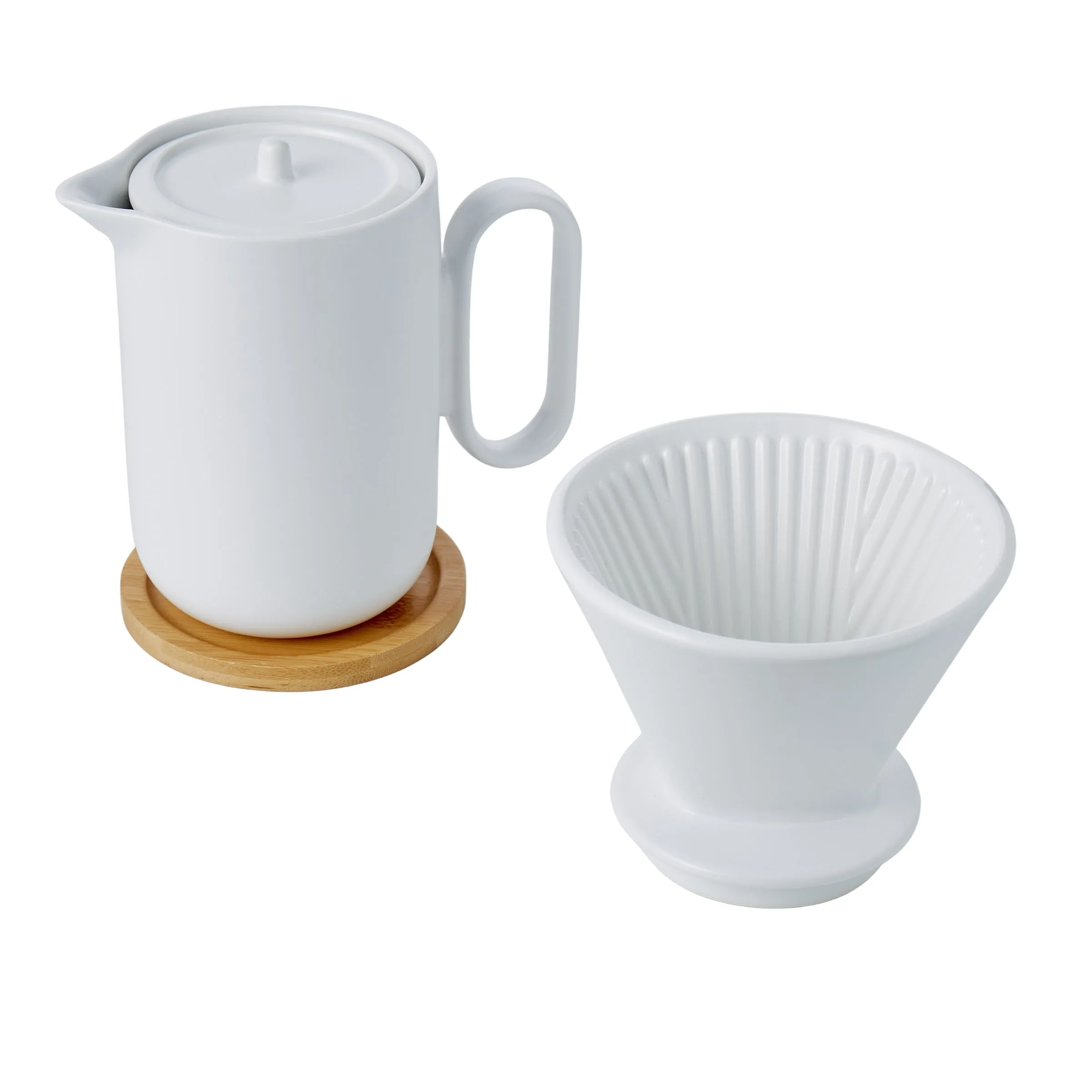 Leaf & Bean - Ceramic Coffee Jug & Filter Set - 900ml - White