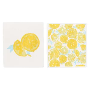 Lemon Slices Eco-Friendly blu Sponge Cloth - Set of 2