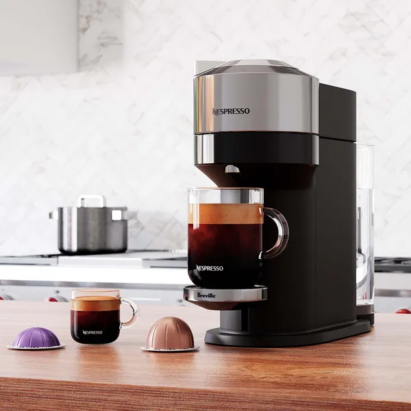 Nespresso Vertuo Next Deluxe Coffee Pod Machine Pure Chrome