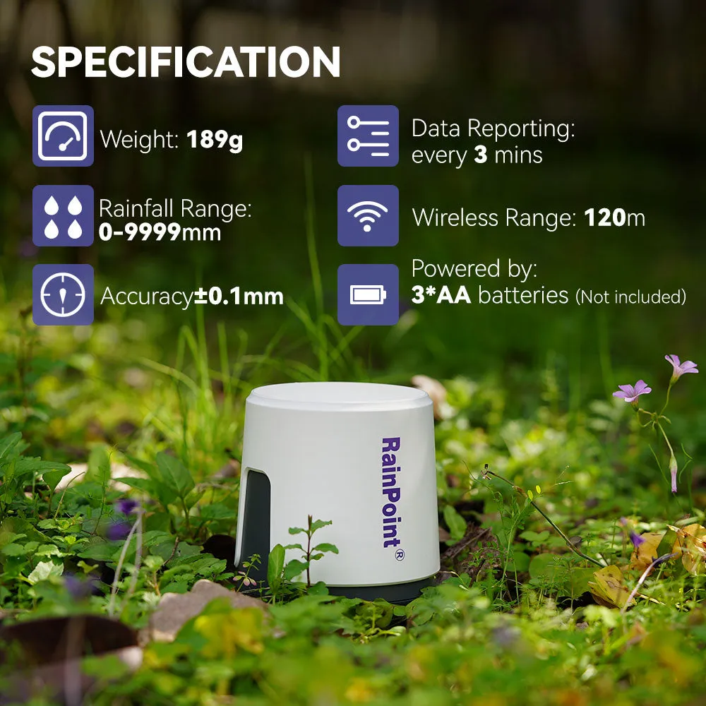 RainPoint Wireless Wi-Fi Digital Rain Gauge with Accurate Rainfall Monitoring via Smart Gateway Hub (included)- 2.4 GHz WiFi Only