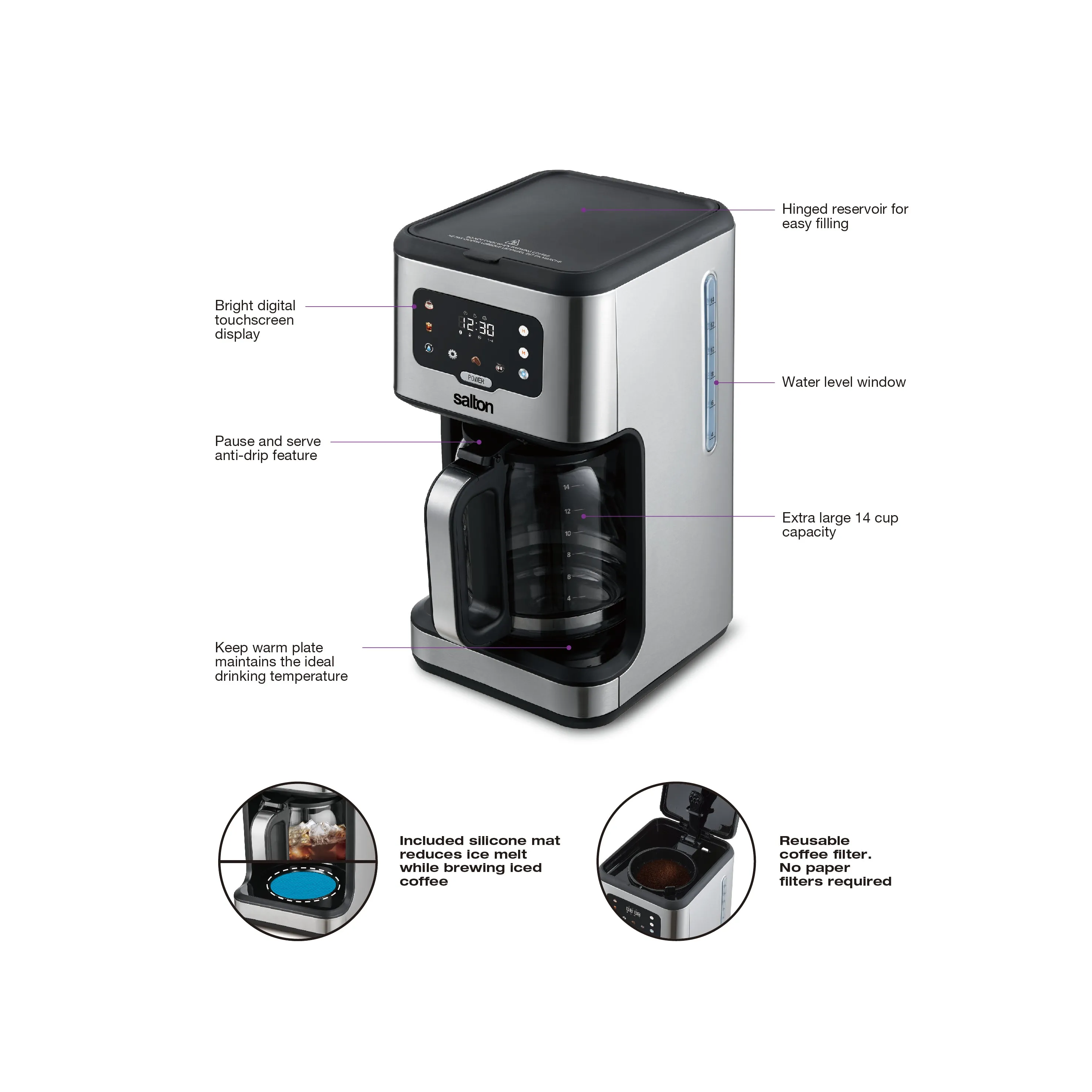 Salton Stainless Steel Digital Coffee Maker - 14 Cup