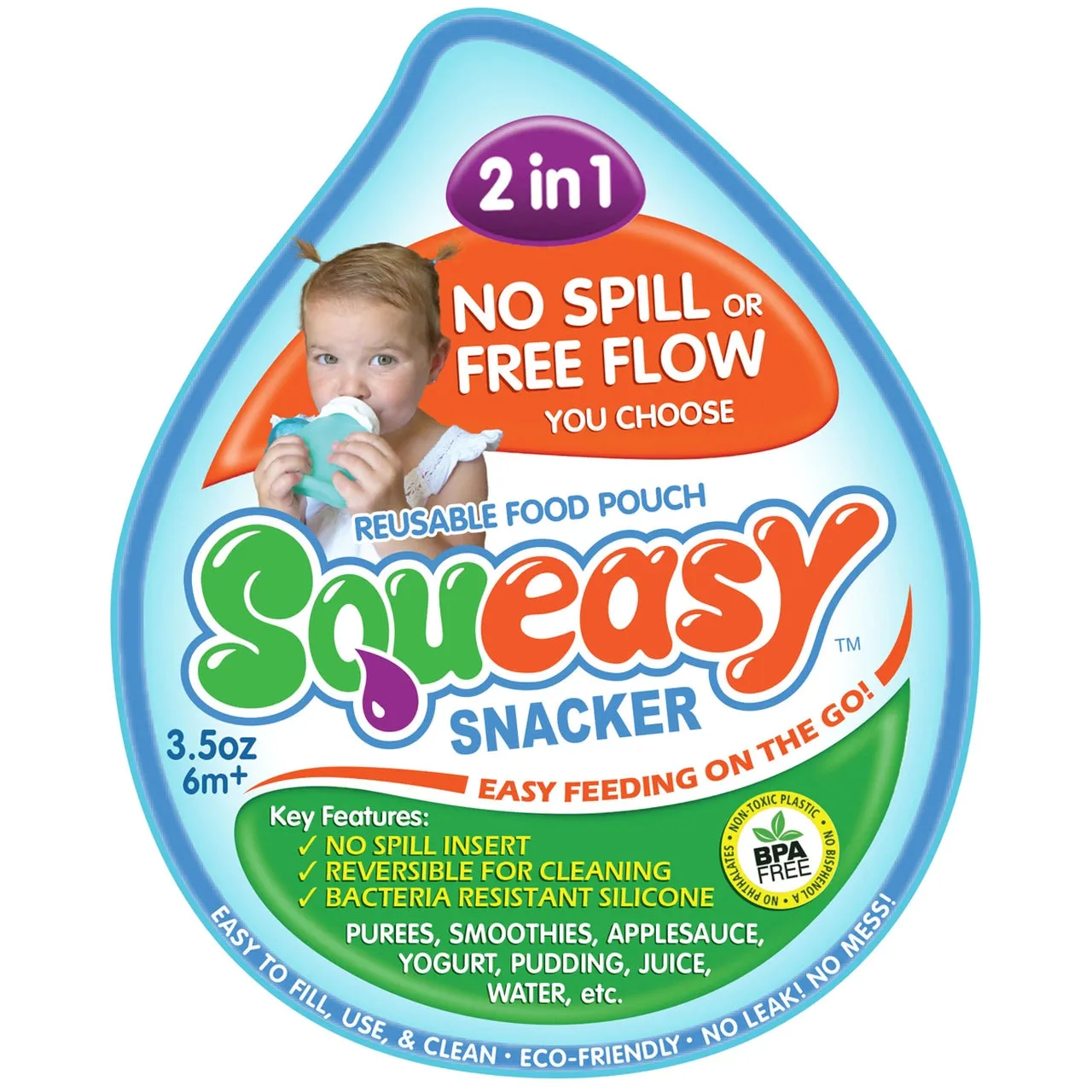 Squeasy Snacker Small 105ml- Silicone Yogurt, Baby Food and Drink Pouch Green