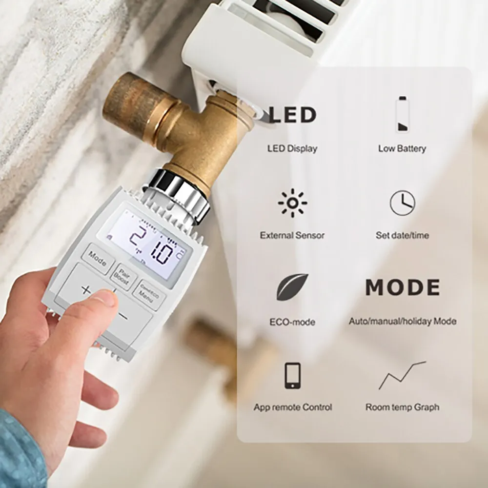 ZigBee3.0 Smart WIFI Thermostatic Radiator Valve Actuator TRV Programmable Temperature Controller Alexa Tuya Google Assistant