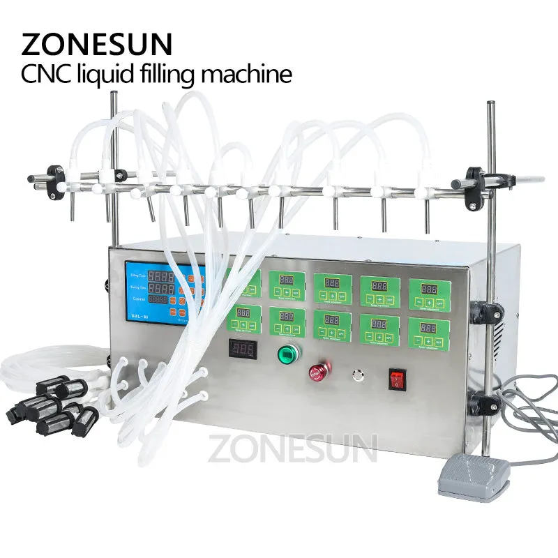 ZONESUN Electric Digital Control Pump Liquid Filling Machine 3-4000ml For Liquid Perfume Water Juice Essential Oil With 10 Heads