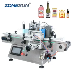 ZONESUN ZS-TB500 Double Sided Hair Serum Liquid Vitamins Round Pipette Bottle Labeling Machine For Essential Oils Disinfectants Beer Bottle Cans