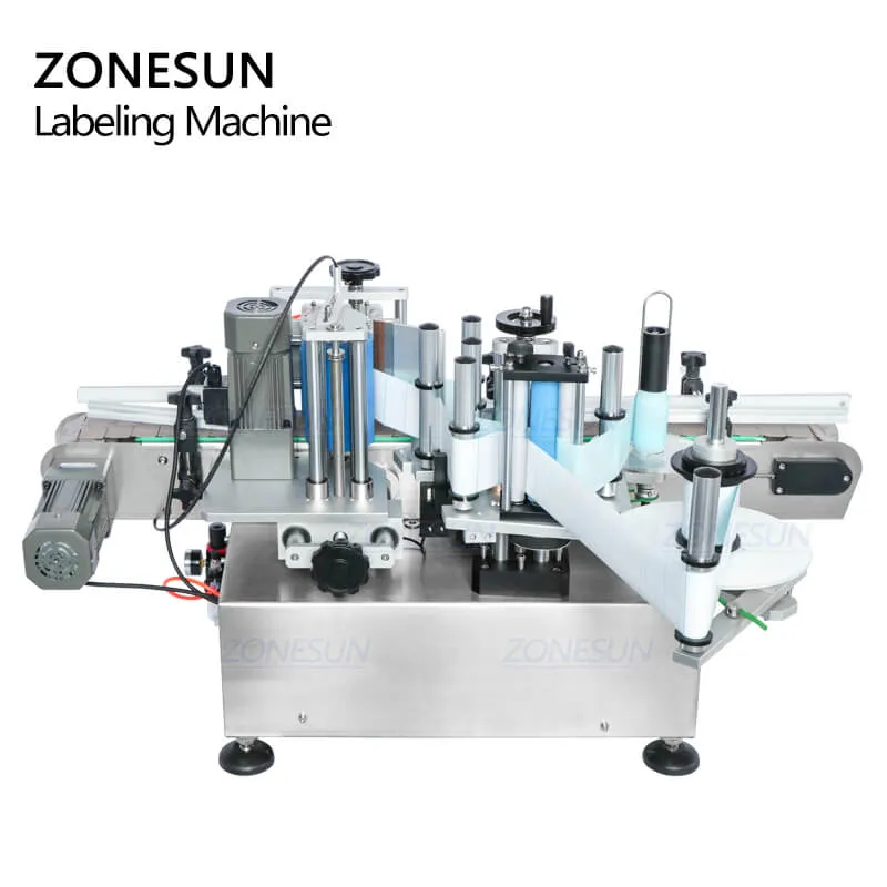 ZONESUN ZS-TB500 Double Sided Hair Serum Liquid Vitamins Round Pipette Bottle Labeling Machine For Essential Oils Disinfectants Beer Bottle Cans