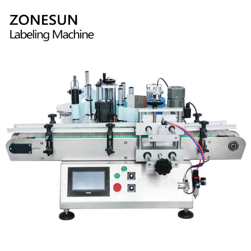 ZONESUN ZS-TB500 Double Sided Hair Serum Liquid Vitamins Round Pipette Bottle Labeling Machine For Essential Oils Disinfectants Beer Bottle Cans