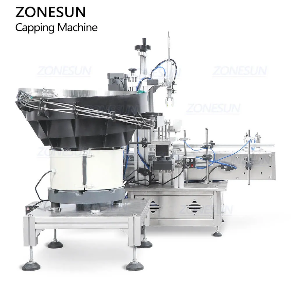 ZONESUN ZS-XG1870R Automatic Nail Polish Liquid Vitamins Essential Oil Glass Dropper Bottle Screw Capping Machine With Vibratory Bowl Sorter