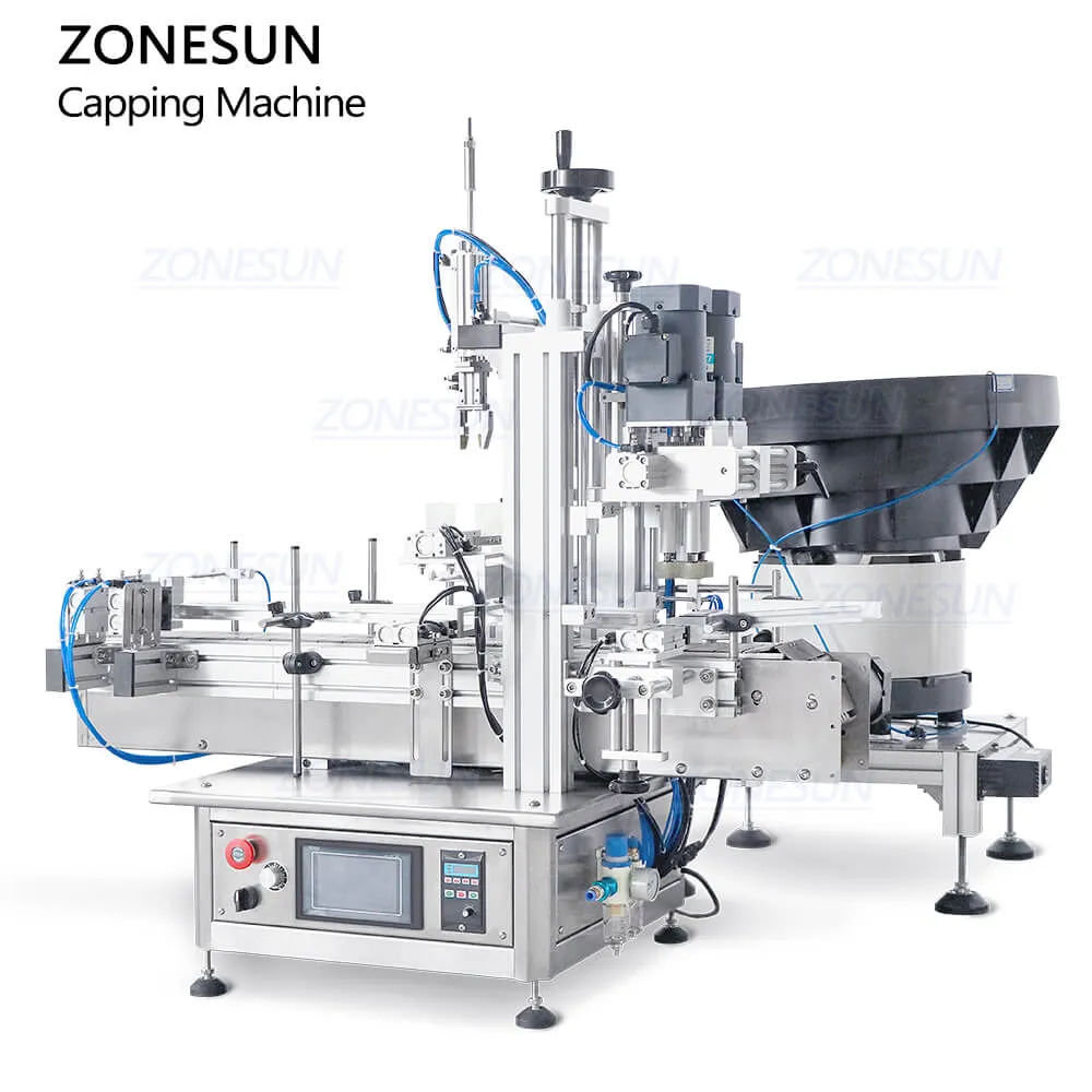 ZONESUN ZS-XG1870R Automatic Nail Polish Liquid Vitamins Essential Oil Glass Dropper Bottle Screw Capping Machine With Vibratory Bowl Sorter